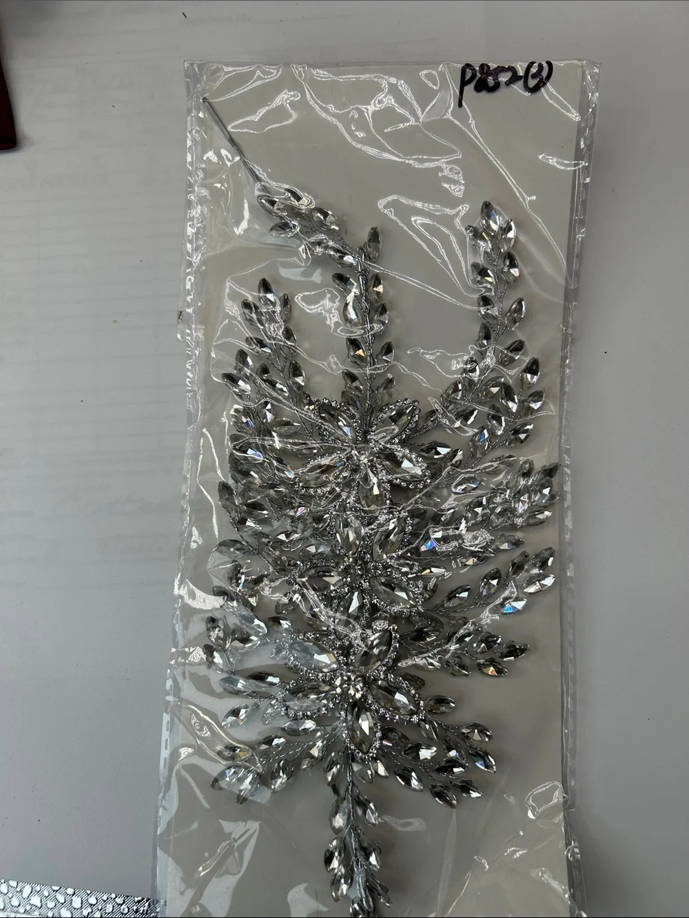 Crystal Silver Rhinestone Leaf Applique